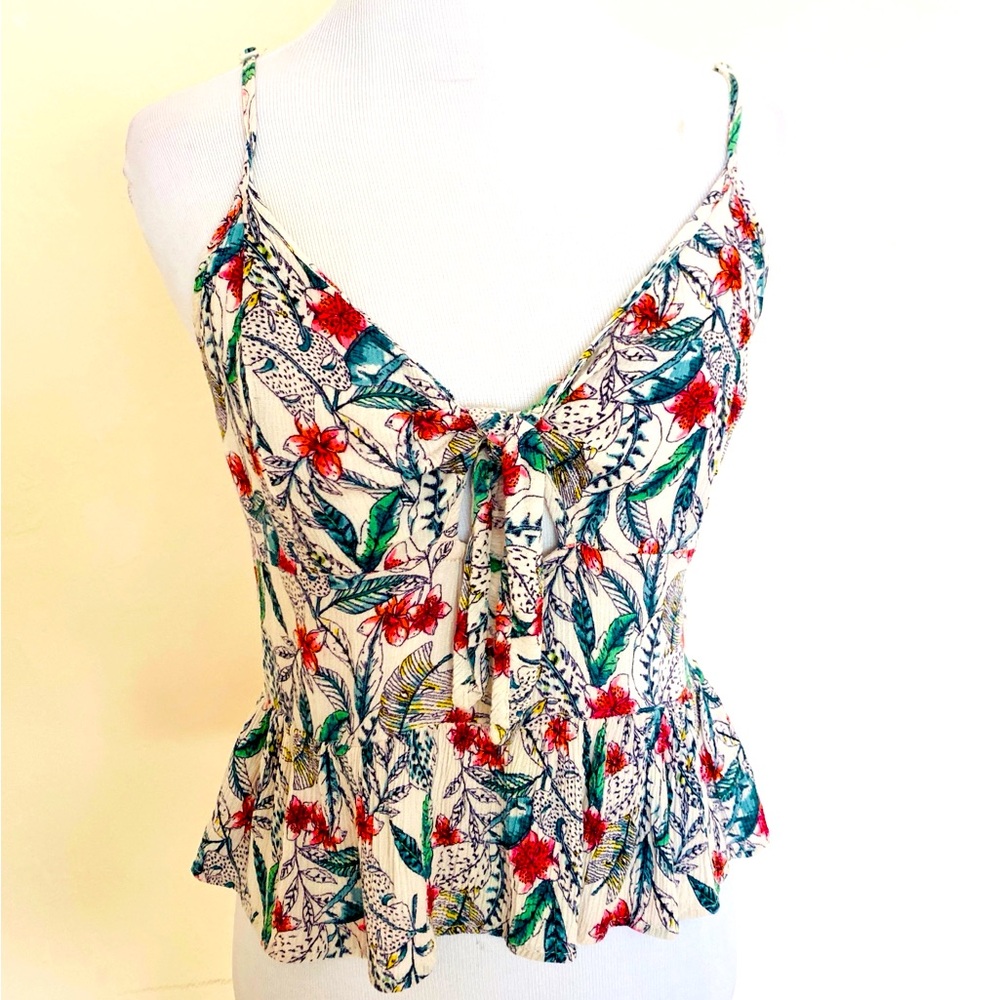Patrons Of Peace Babydoll Botanical Floral Tank Top Strap Boho Small Pink Green
